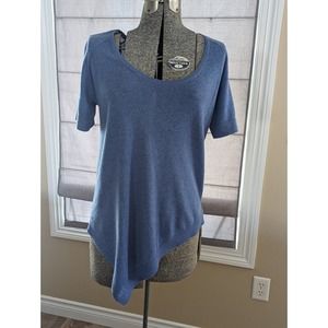 Theory Size L/G Beautiful Blue Short Sleeve Cotton & Cashmere Sweater Top